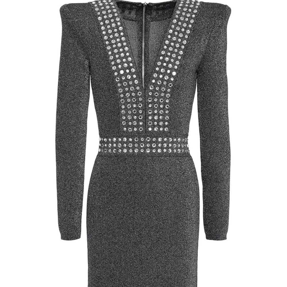 BALMAIN Crystal-embellished metallic stretch-knit mini dress - Picture 5 of 15